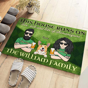 This House Runs On Love, Lick And Lots Of Shenanigans - Gift For Couples, Husband Wife, St. Patrick's Day - Personalized Decorative Mat.