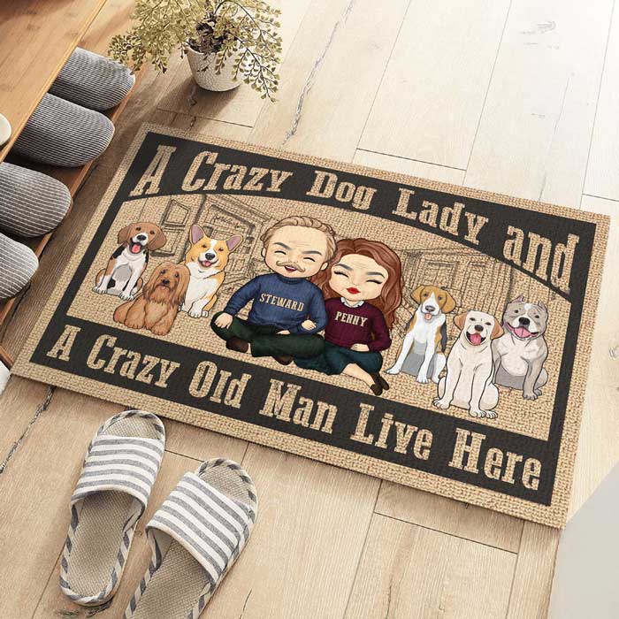A Crazy Dog Lady Live Here, Sketch House - Personalized Decorative Mat.