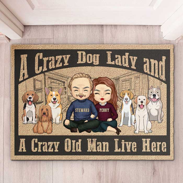 A Crazy Dog Lady Live Here, Sketch House - Personalized Decorative Mat.