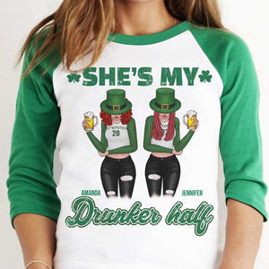 My Bestie Is My Drunker Half - Gift For Besties, Personalized St. Patrick's Day Unisex Raglan Shirt.