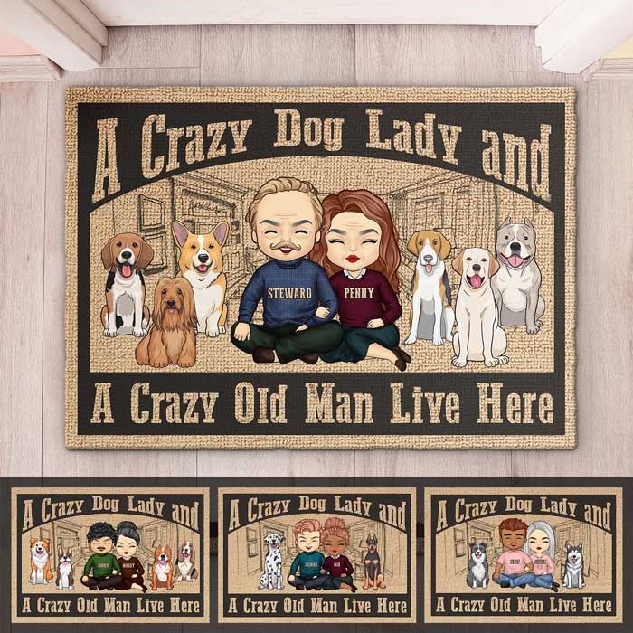 A Crazy Dog Lady Live Here, Sketch House - Personalized Decorative Mat.