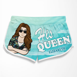 Her King & His Queen - Personalized Couple Beach Shorts - Gift For Couples, Husband Wife