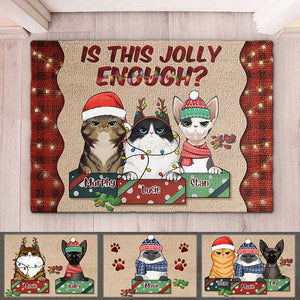 Is This Jolly Enough - Christmas Cats - Personalized Decorative Mat.