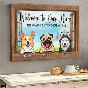 Welcome To Our Home Dogs By The Windows - Personalized Horizontal Canvas.