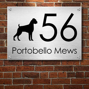 Black Dog Silhouette Modern House Number - Personalized Metal Sign.