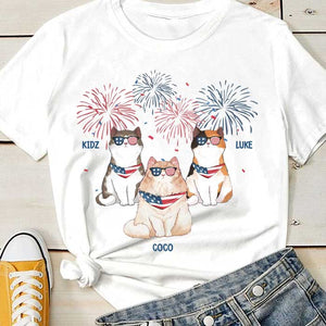 Independence Day Firework Cats - Gift For 4th Of July - Personalized Unisex T-Shirt.