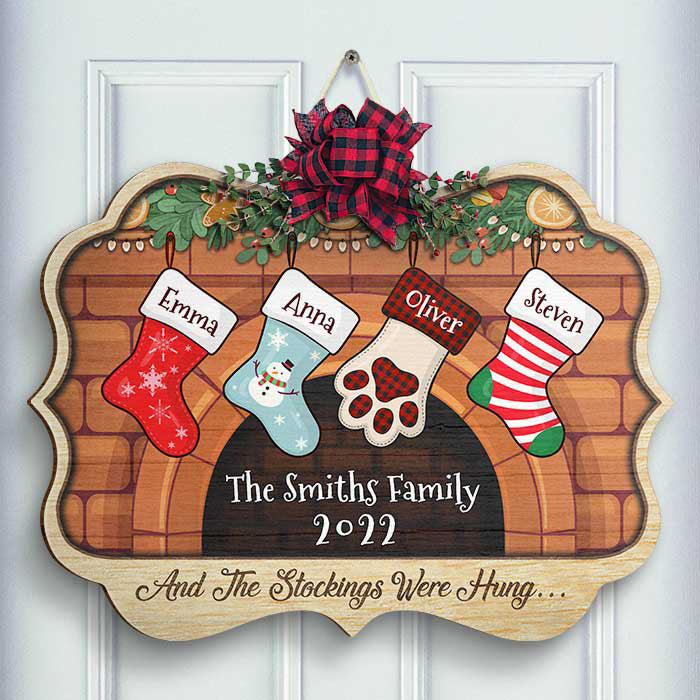 Christmas Stockings Hanging - Personalized Shaped Door Sign