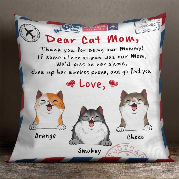 Dear Cat Mom - Thank You For Being Our Mommy - Personalized Camping Pillow (Insert Included).
