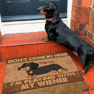 Don't Come In Here I'm Playing With My Wieners - Funny Personalized Decorative Mat.