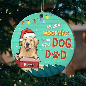 Meowy Woofmas To The Best Mom And Dad - Personalized Round Ornament.