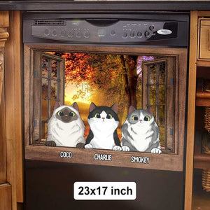 Fall Scenery Cats By The Window - Personalized Dishwasher Cover.