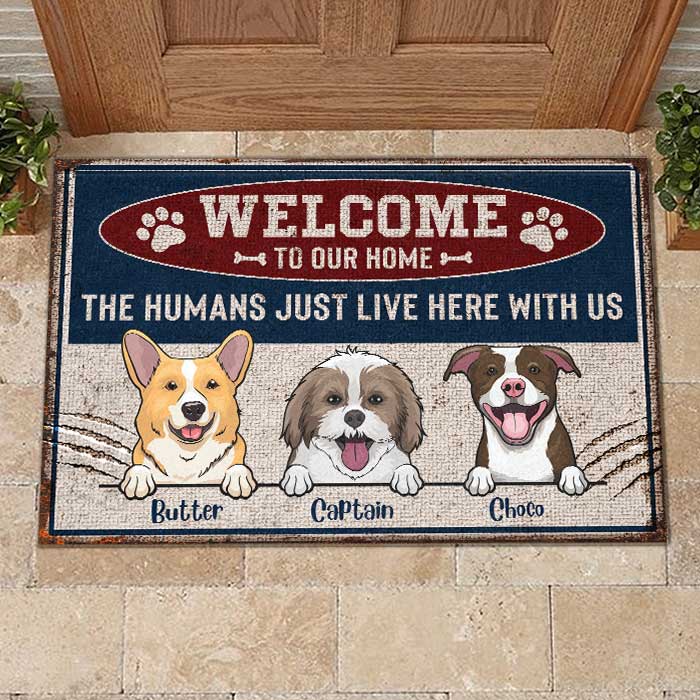 Welcome To Our Home Metal Sign Style - Funny Personalized Dog Decorative Mat.