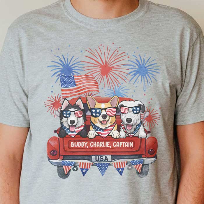 Independence Day Fireworks Dogs - Gift For 4th Of July - Personalized Unisex T-Shirt.