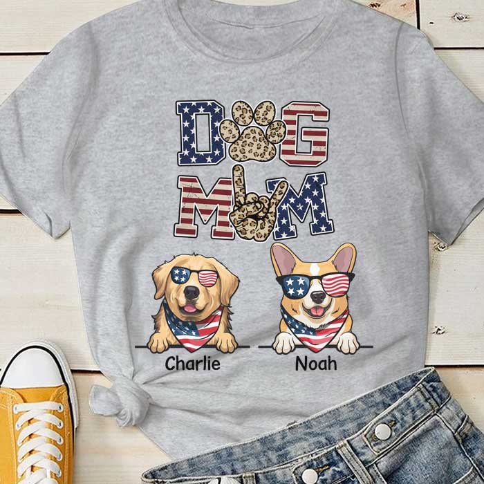 Dog Mom American Leopard - Gift For 4th Of July, Personalized Unisex T-Shirt.
