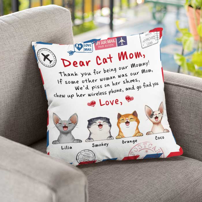 Dear Cat Mom - Thank You For Being Our Mommy - Personalized Camping Pillow (Insert Included).
