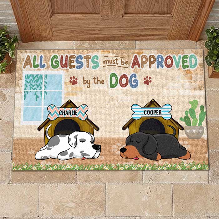 No Need To Knock We Know You're Here, Funny Sleeping Dogs - Funny Personalized Decorative Mat.