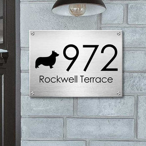 Black Dog Silhouette Modern House Number - Personalized Metal Sign.