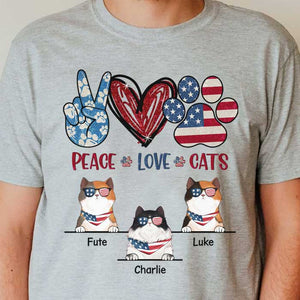 Peace Love Cats - Gift For 4th Of July, Personalized Unisex T-Shirt.