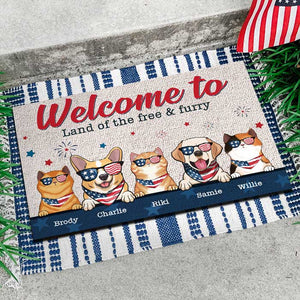 Welcome To The Land Of The Free & Furry - 4th Of July Funny Personalized Pet Decorative Mat (Cat & Dog).