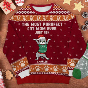 The Most Purrfect Cat Mom Ever - Personalized All-Over-Print Sweatshirt.