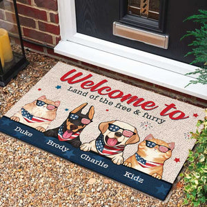 Welcome To The Land Of The Free & Furry - 4th Of July Funny Personalized Pet Decorative Mat (Cat & Dog).
