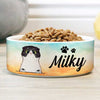 Beach Watercolor, Gift For Cat Lovers - Personalized Custom Ceramic Cat Bowls
