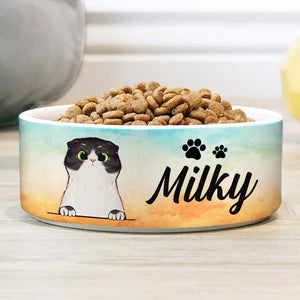 Beach Watercolor, Gift For Cat Lovers - Personalized Custom Cat Bowls.