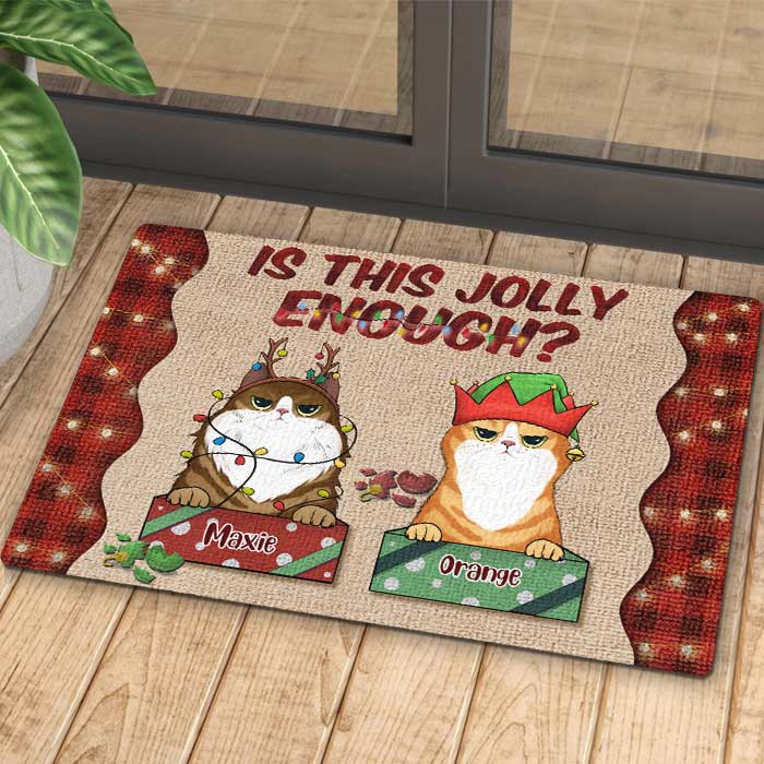 Is This Jolly Enough - Christmas Cats - Personalized Decorative Mat.