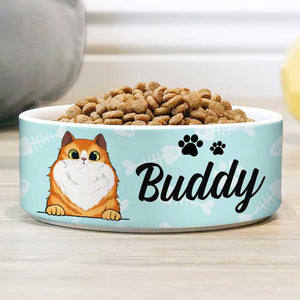 Pastel Blue, Gift For Cat Lovers - Personalized Custom Cat Bowls.