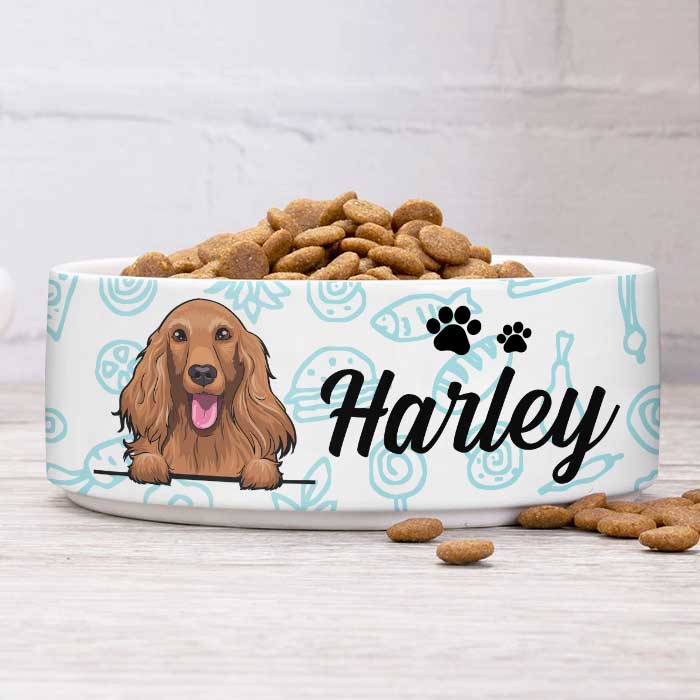 Personalized Ceramic Pet Bowls with Paw Print Custom Dog Bowl from