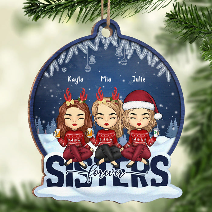 We're Bestie Forever - Bestie Personalized Custom Ornament - Wood Snow Globe Shaped - Christmas Gift For Best Friends, BFF, Sisters