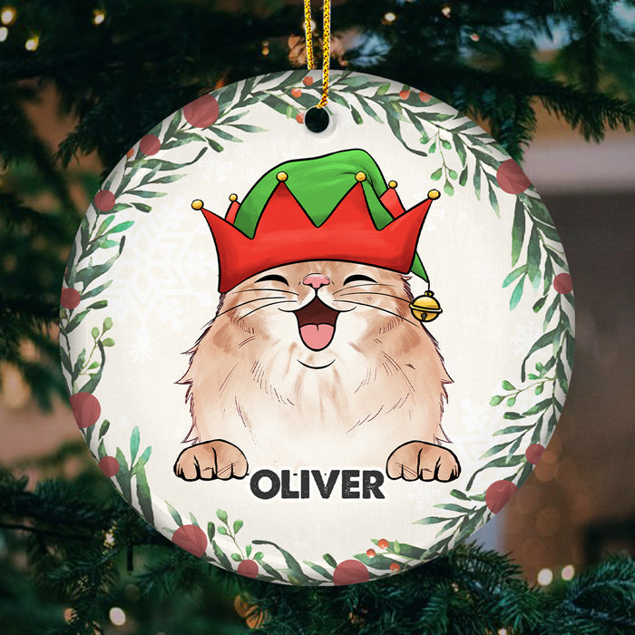 Happy Christmas With Fur Baby - Dog & Cat Personalized Custom Ornament - Ceramic Round Shaped - Christmas Gift For Pet Owners, Pet Lovers