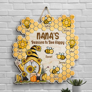 Grandma Bee Happy - Personalized Shaped Wood Sign - Gift For Grandma, Grandparents