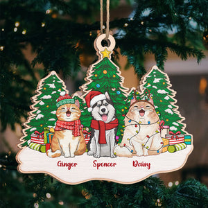 Sitting On Snow Christmas Tree - Dog & Cat Personalized Custom Ornament - Wood Unique Shaped - Christmas Gift For Pet Owners, Pet Lovers