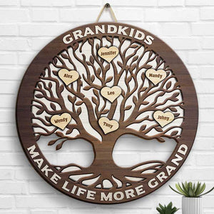 Grandkids Make Life More Grand - Gift For Mom, Grandma - Personalized Shaped Wood Sign.