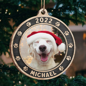Have A Furry Merry Christmas - Personalized Custom Round Shaped Wood Photo Christmas Ornament - Upload Image, Gift For Pet Lovers, Christmas Gift