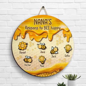 Nana Reasons To Bee Happy - Personalized Shaped Wood Sign - Gift For Grandma, Grandparents