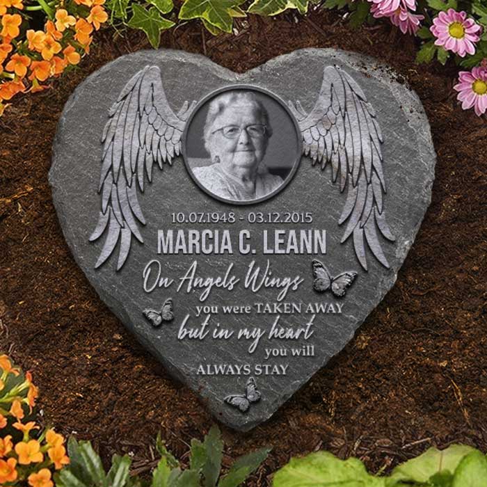 On Angels Wings You Were Taken Away - Personalized Memorial Stone, Human Grave Marker - Upload Image, Memorial Gift, Sympathy Gift