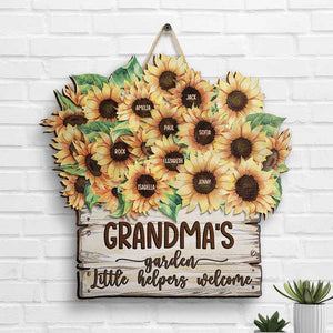 Grandma's Garden Little Helpers Welcome - Personalized Shaped Wood Sign - Gift For Grandma, Grandparents