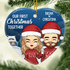 Our First Christmas Together - Personalized Custom Heart Shaped Ceramic Christmas Ornament - Gift For Couple, Husband Wife, Anniversary, Engagement, Wedding, Marriage Gift, Christmas Gift