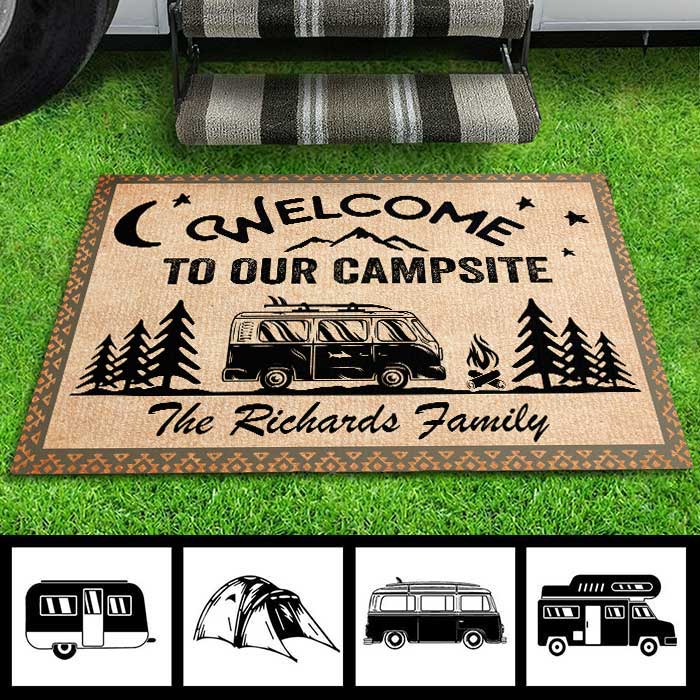 Welcome To Our Campsite Decor Indoor Outdoor Doormat, Camper Front