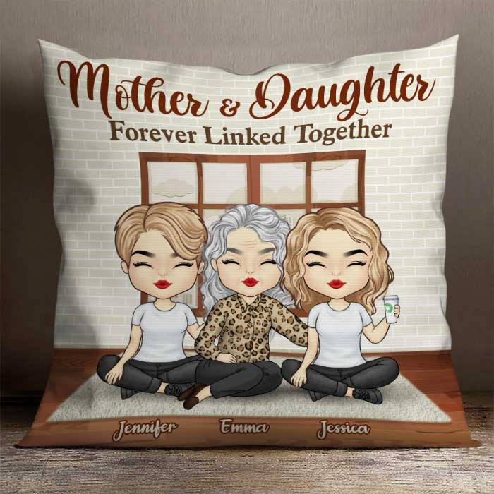 Mother And Daughter Forever Linked Together - Gift For Mom, Personalized Pillow (Insert Included).