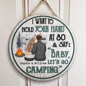 Baby Let's Go Camping At 80 - Gift For Camping Couples, Personalized Door Sign.