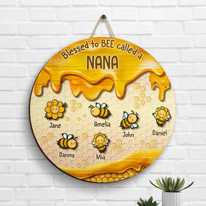 Blessed To Bee Called A Nana - Personalized Shaped Wood Sign - Gift For Grandma, Grandparents