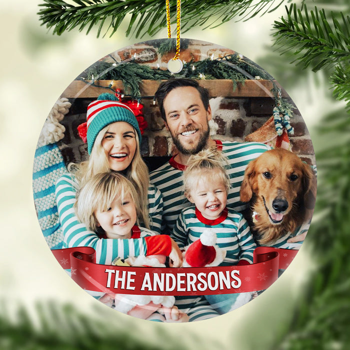 The Love Of Our Family - Personalized Custom Round Shaped Ceramic Photo Christmas Ornament - Upload Image, Gift For Family, Christmas Gift