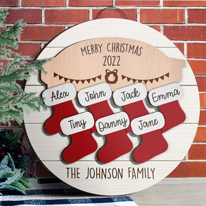 Family Christmas Stockings - Personalized Custom Wood Shaped Christmas Sign, 2 Layers Sign - Gift For Family, Christmas Gift