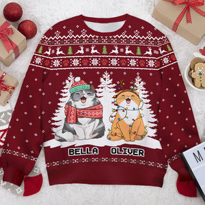 Meow You A Merry Christmas, Human - Personalized Custom Unisex Ugly Christmas Sweatshirt, Wool Sweatshirt, All-Over-Print Sweatshirt - Gift For Cat Lovers, Pet Lovers, Christmas Gift
