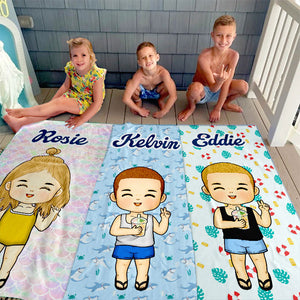 Happiness Comes In Waves - Personalized Custom Beach Towel - Gift For Family, Gift For Kids