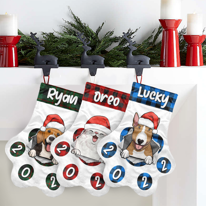 Happy Lovely Christmas - Christmas Dogs & Smiling Cats - Personalized Christmas Stocking