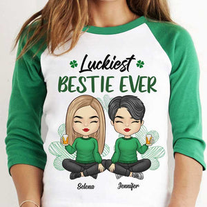 Luckiest Bestie Ever - Gift For Besties, Personalized St. Patrick's Day Unisex Raglan Shirt.